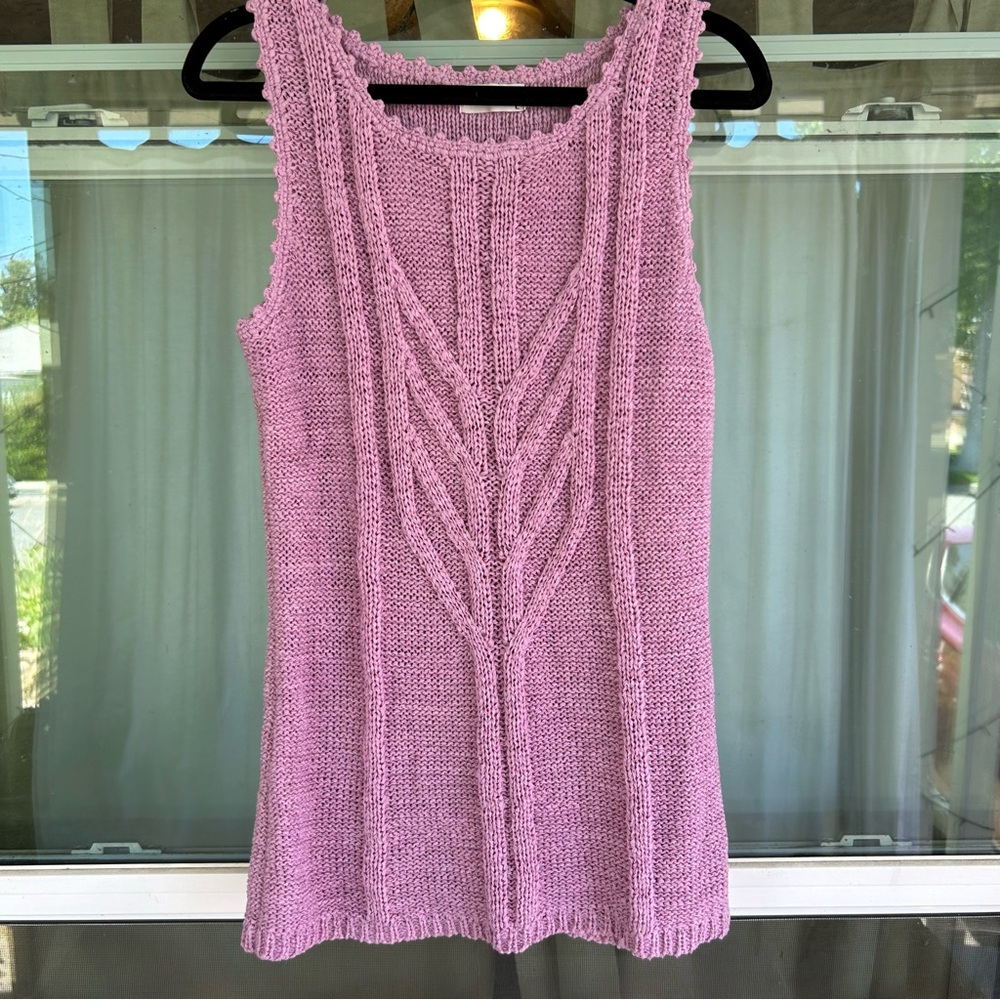 Vintage 90s Style ML Classics Purple Knit Tank Top, Y2K Boho Sweater Top - Picture 3 of 8